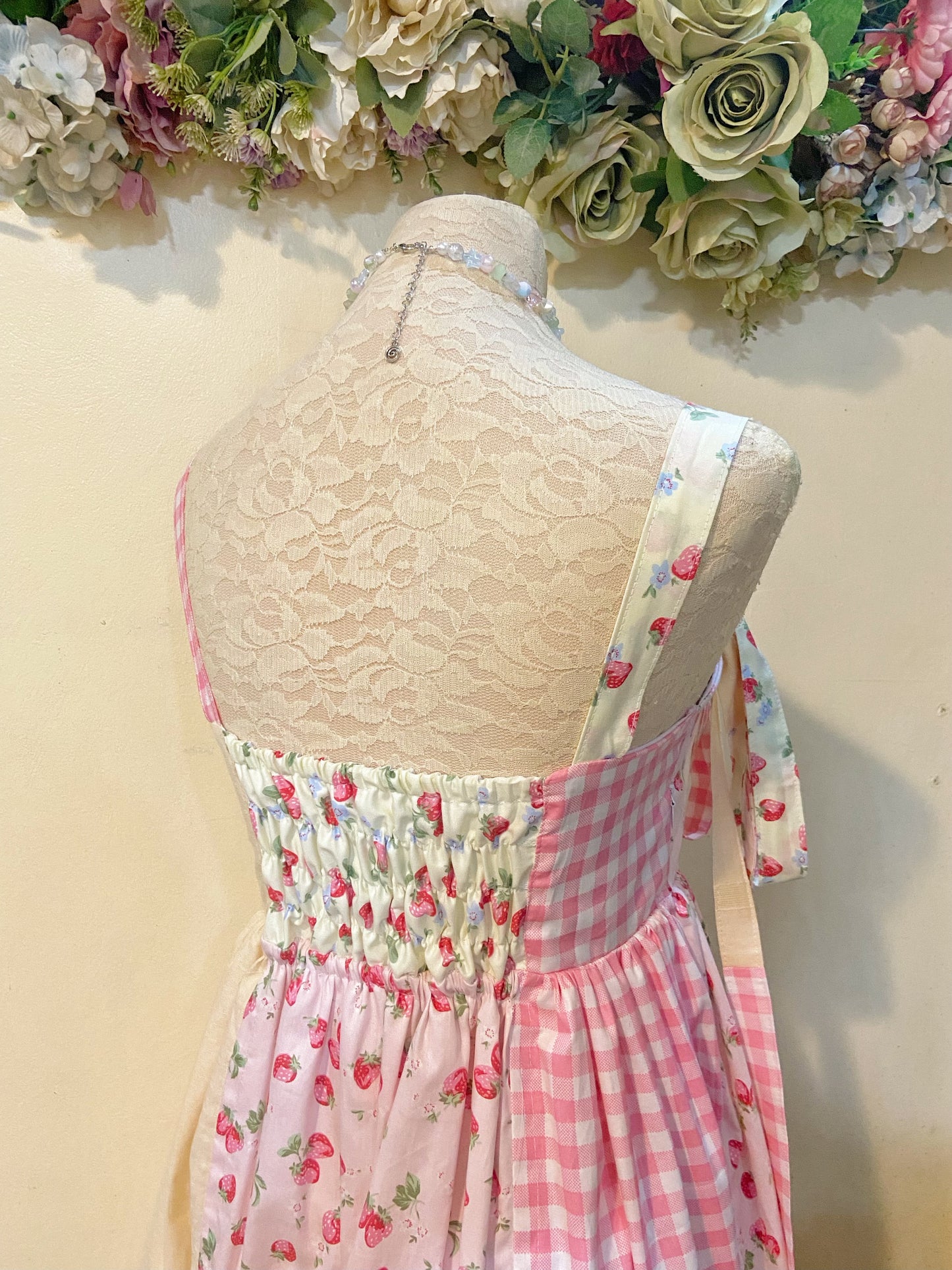 (PRE ORDER) Strawberries and Cream Patchwork Handmade Dress