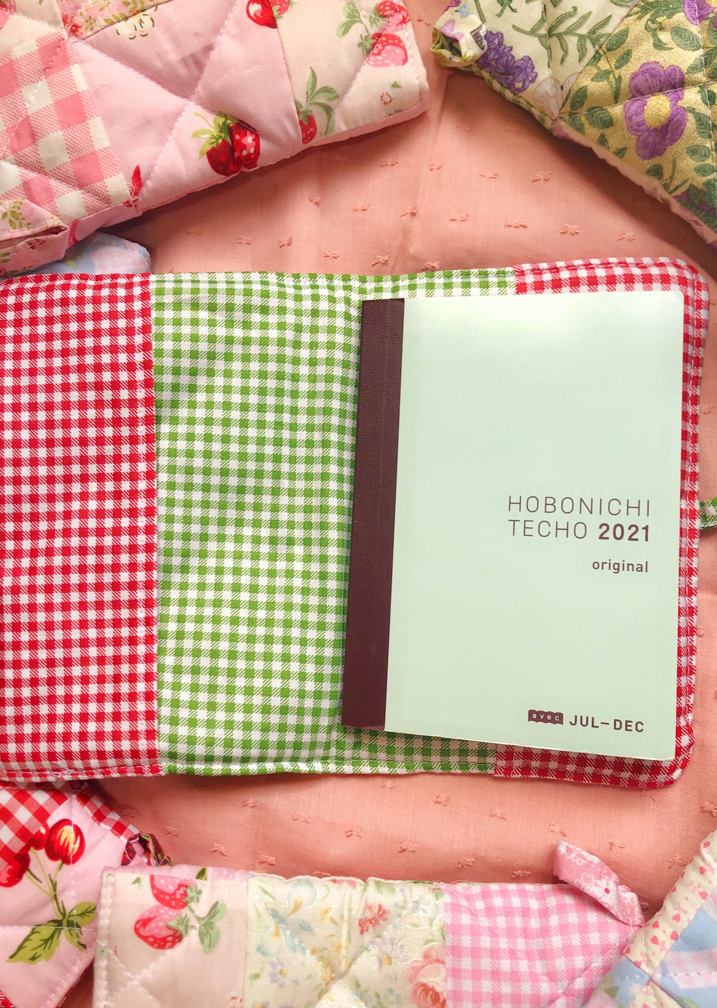 A6 Strawberry Gingham Quilted Patchwork Journal / Notebook Cover