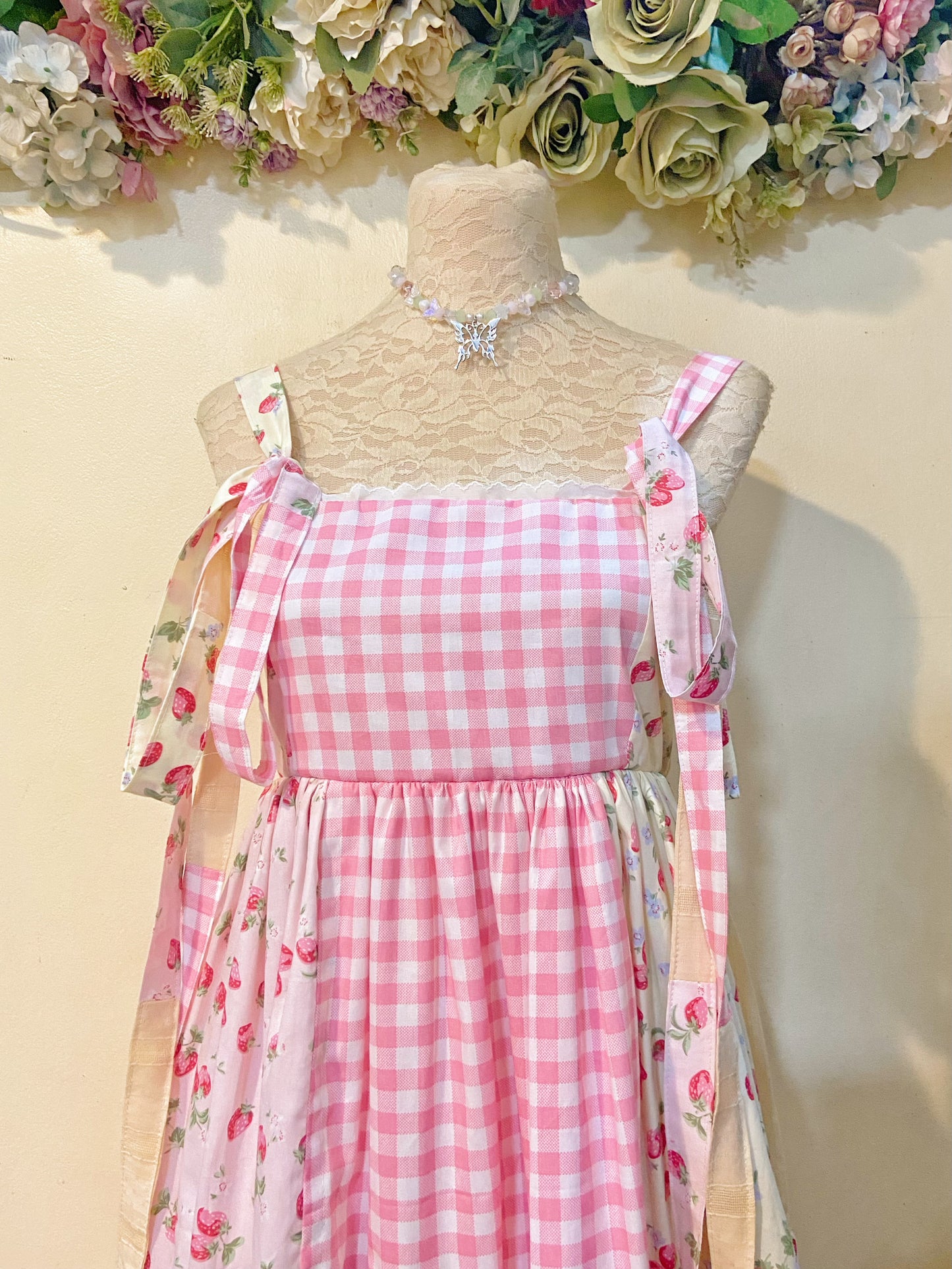 (PRE ORDER) Strawberries and Cream Patchwork Handmade Dress
