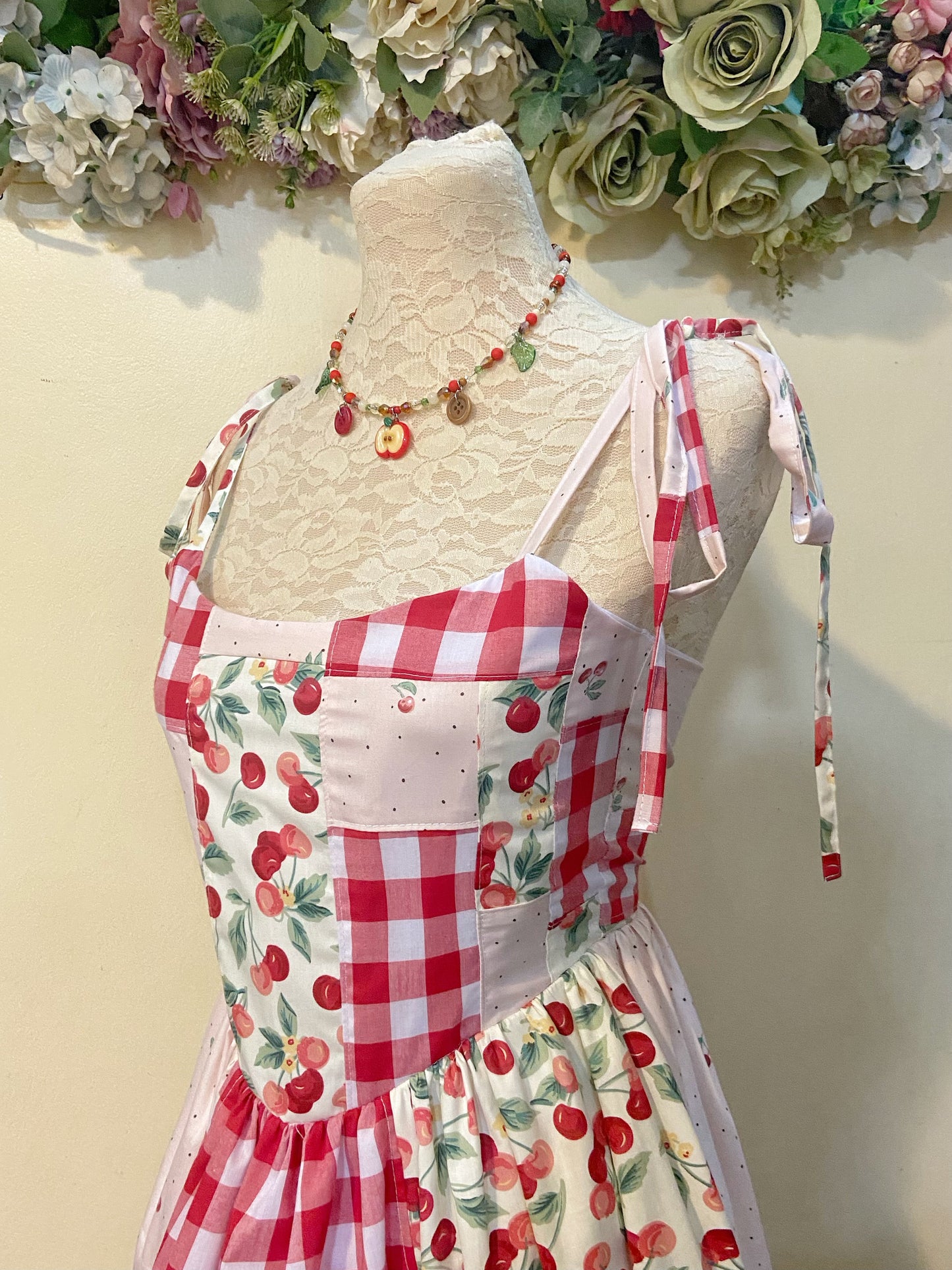 (PRE ORDER) Cherry Picnic Patchwork Corset Handmade Dress