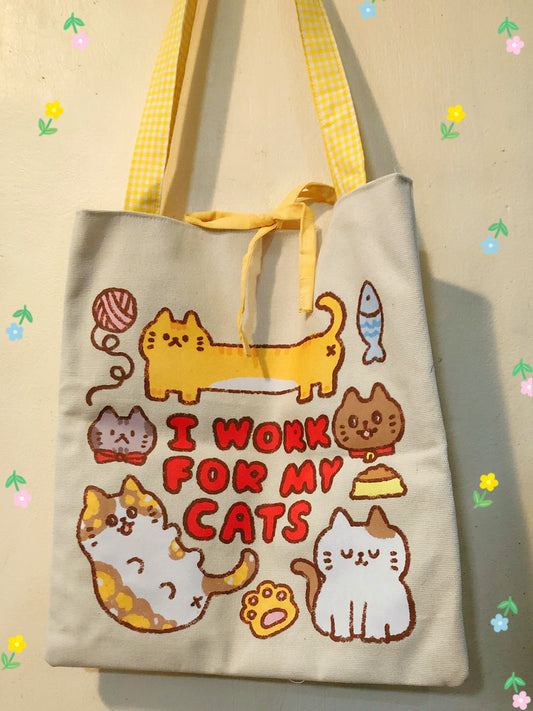 I work for mg Cats Handmade Tote Bag