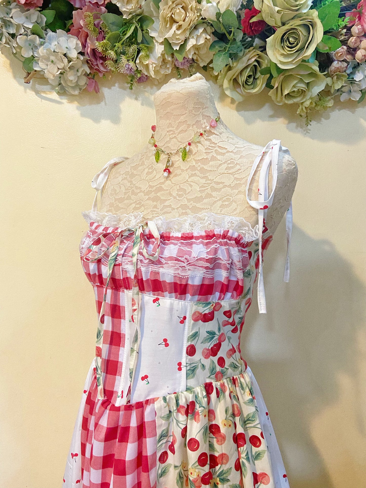 Cherry cherry Corset Patchwork Handmade Dress