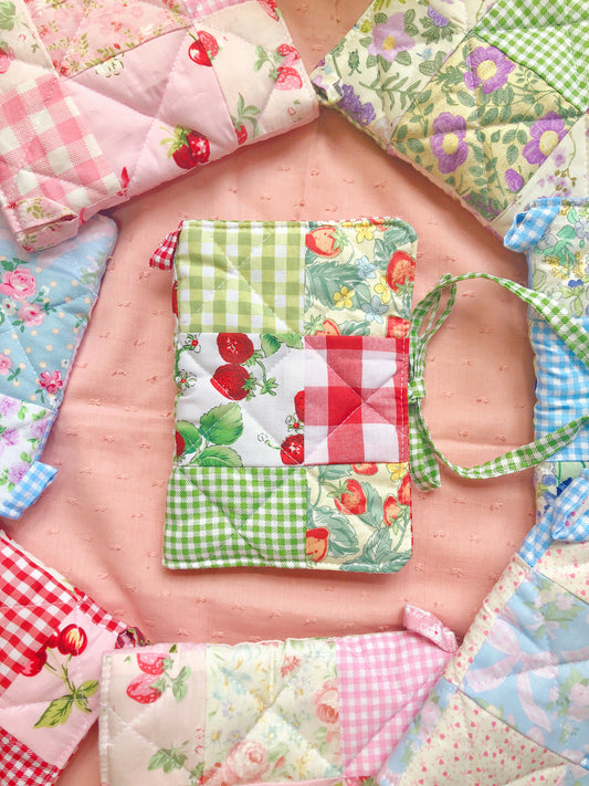 A6 Strawberry Gingham Quilted Patchwork Journal / Notebook Cover