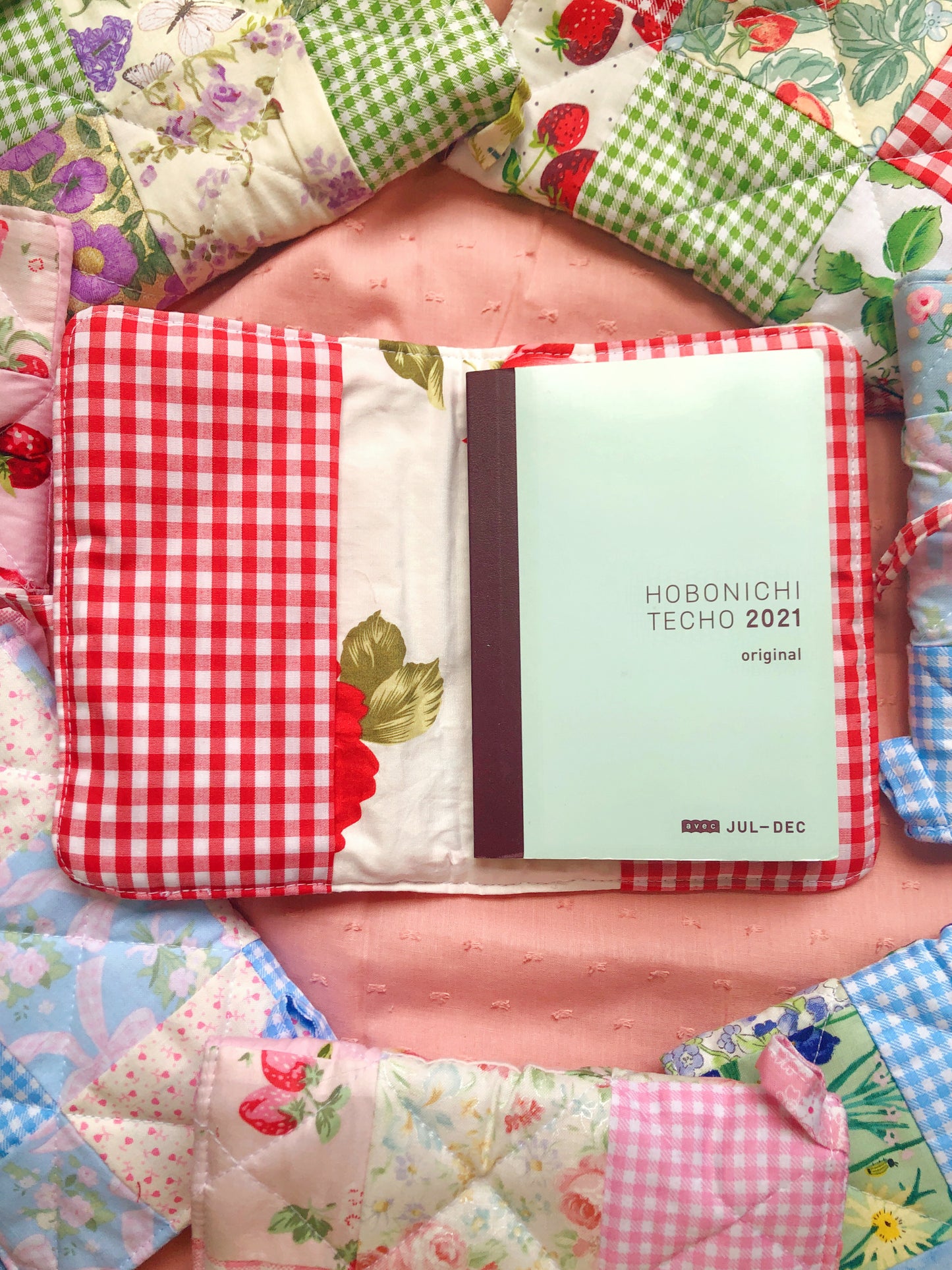 A6 Pink Cherry Quilted Patchwork Journal / Notebook Cover