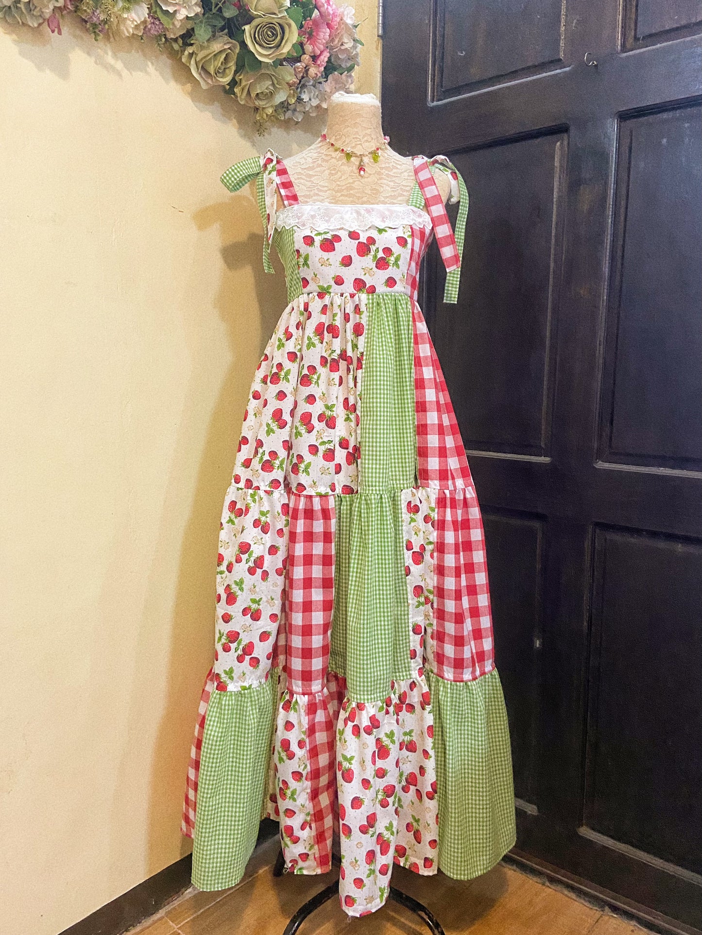 (PRE ORDER) Strawberry Picking Patchwork Handmade Dress