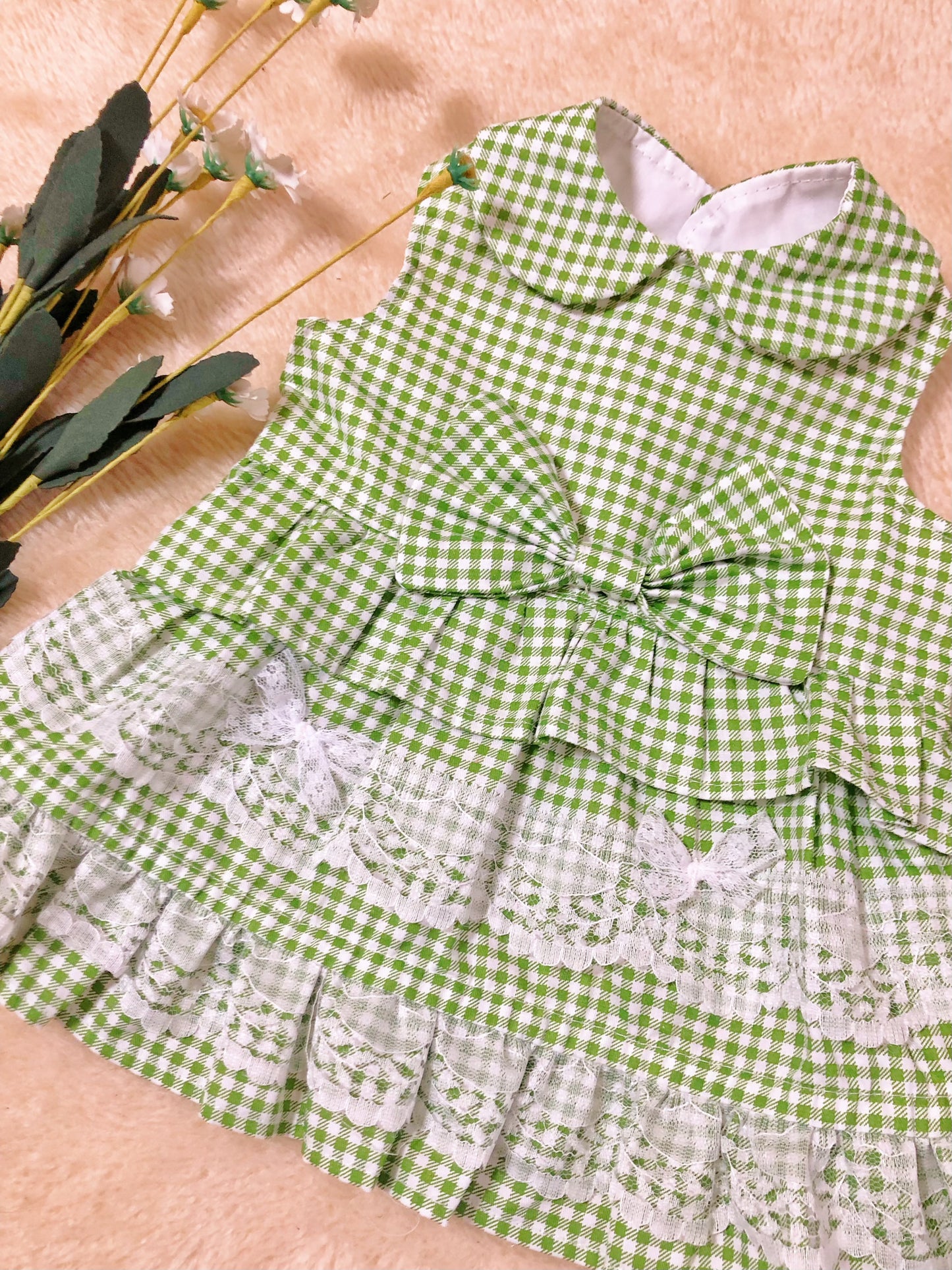Green Gingham Pet Handmade Dress