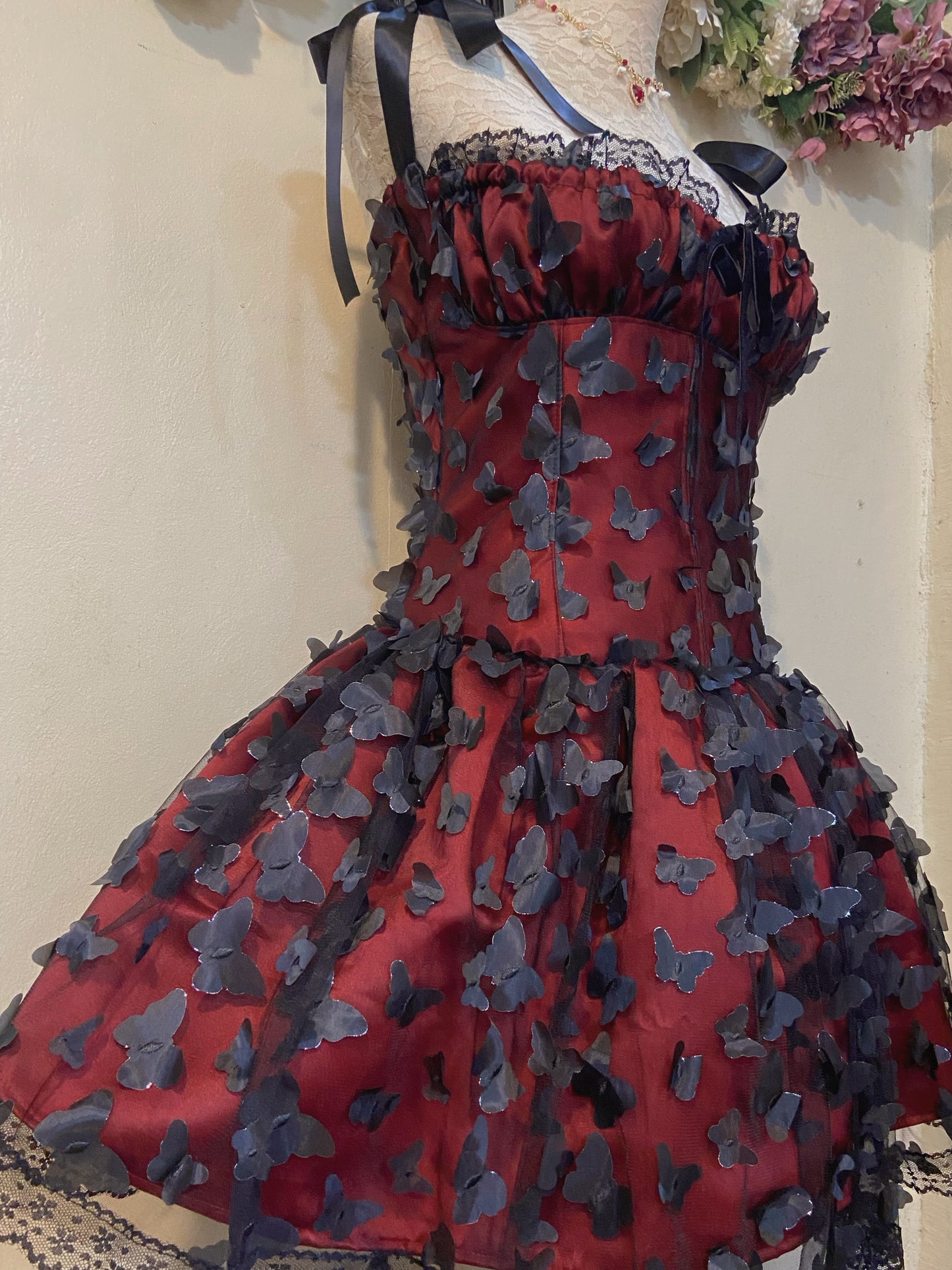 Black Butterflies Corset Dress Handmade Dress