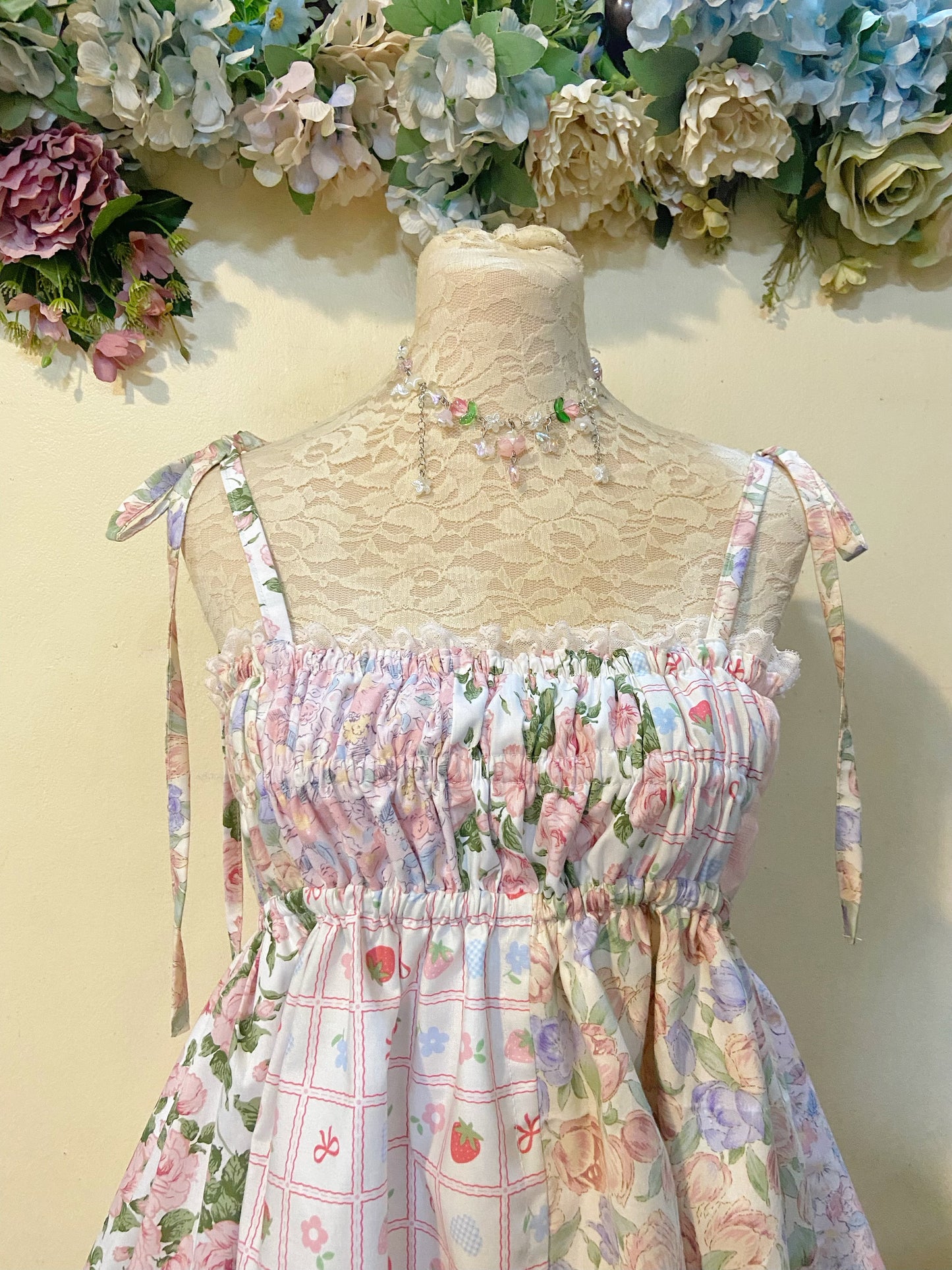 Pretty Pink Garden Patchwork Handmade Dress