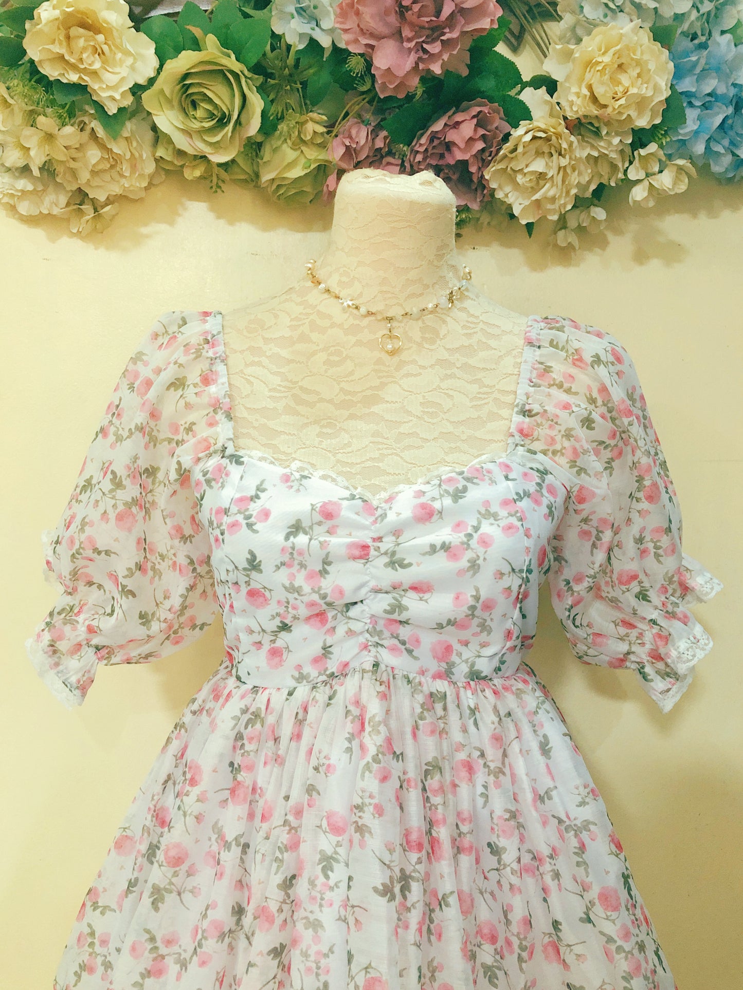 Pink Floral Organza Handmade Dress