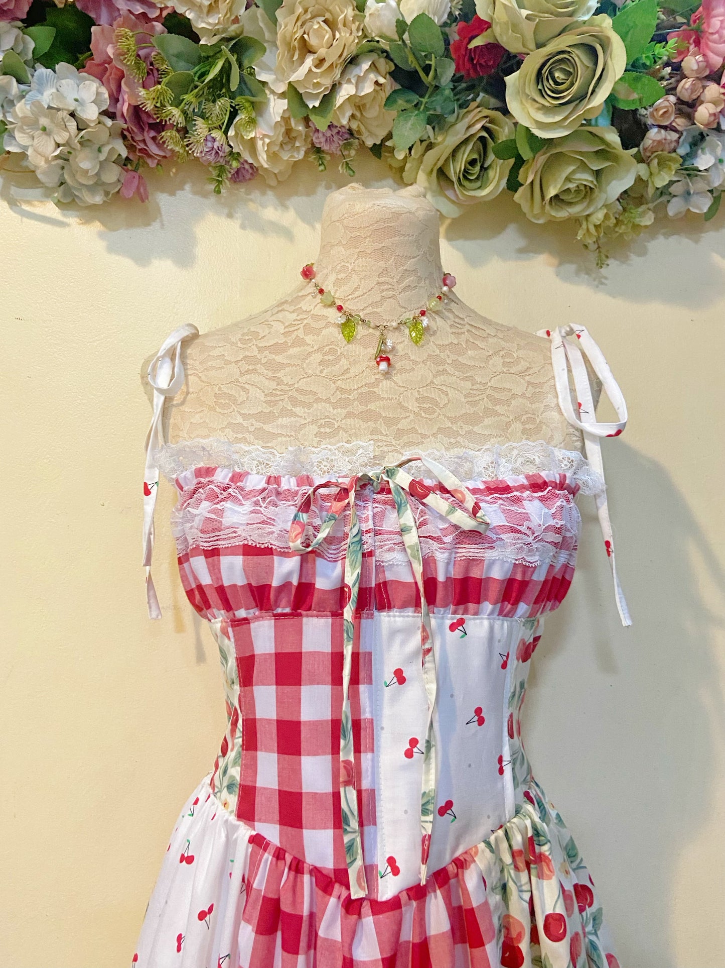 Cherry cherry Corset Patchwork Handmade Dress