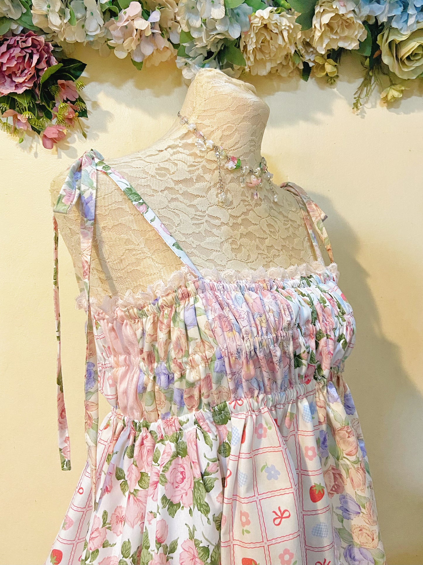 Pretty Pink Garden Patchwork Handmade Dress