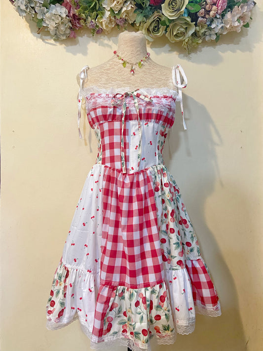 Cherry cherry Corset Patchwork Handmade Dress