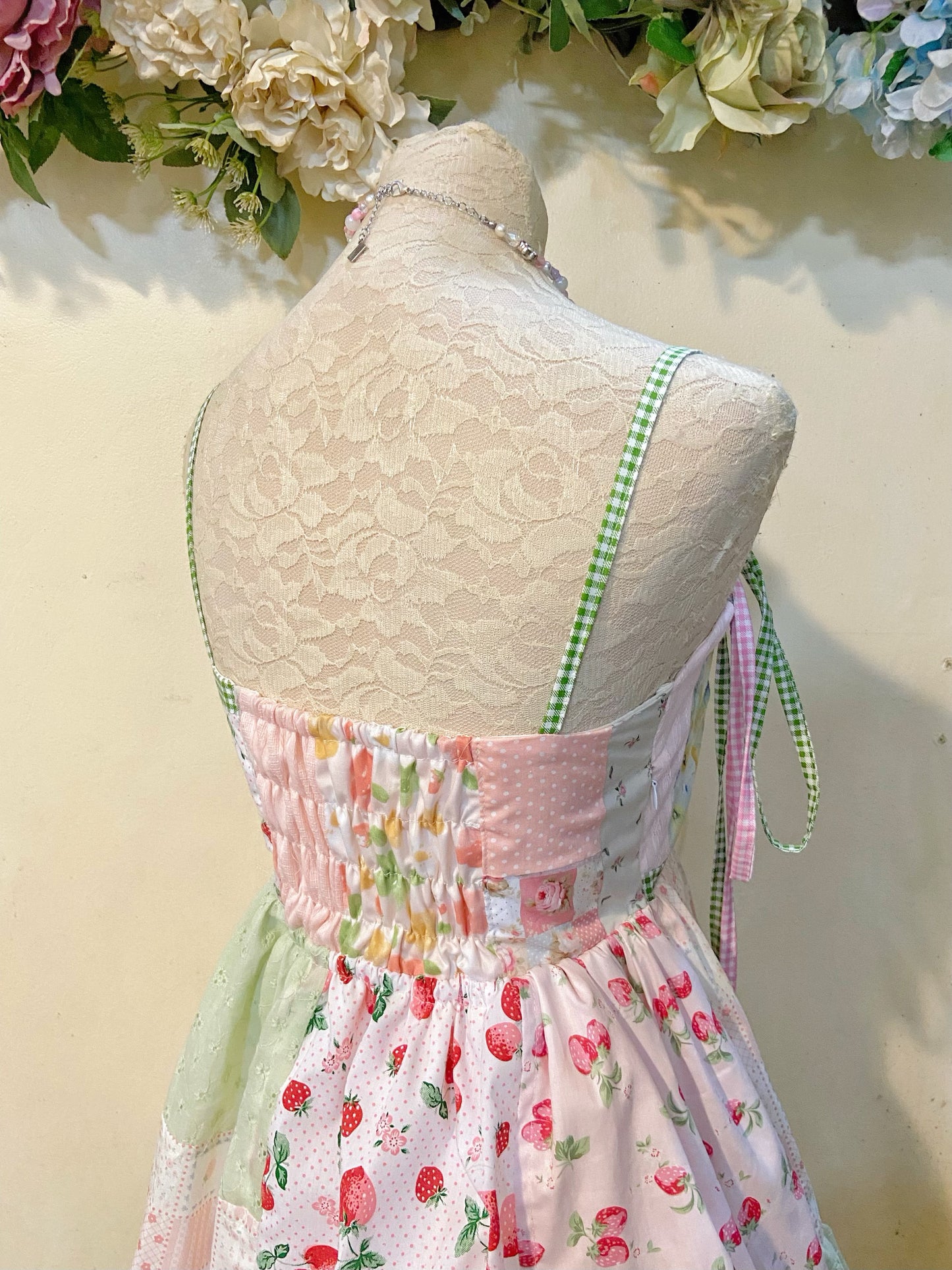 Strawberry Garden Gingham Patchwork Dress