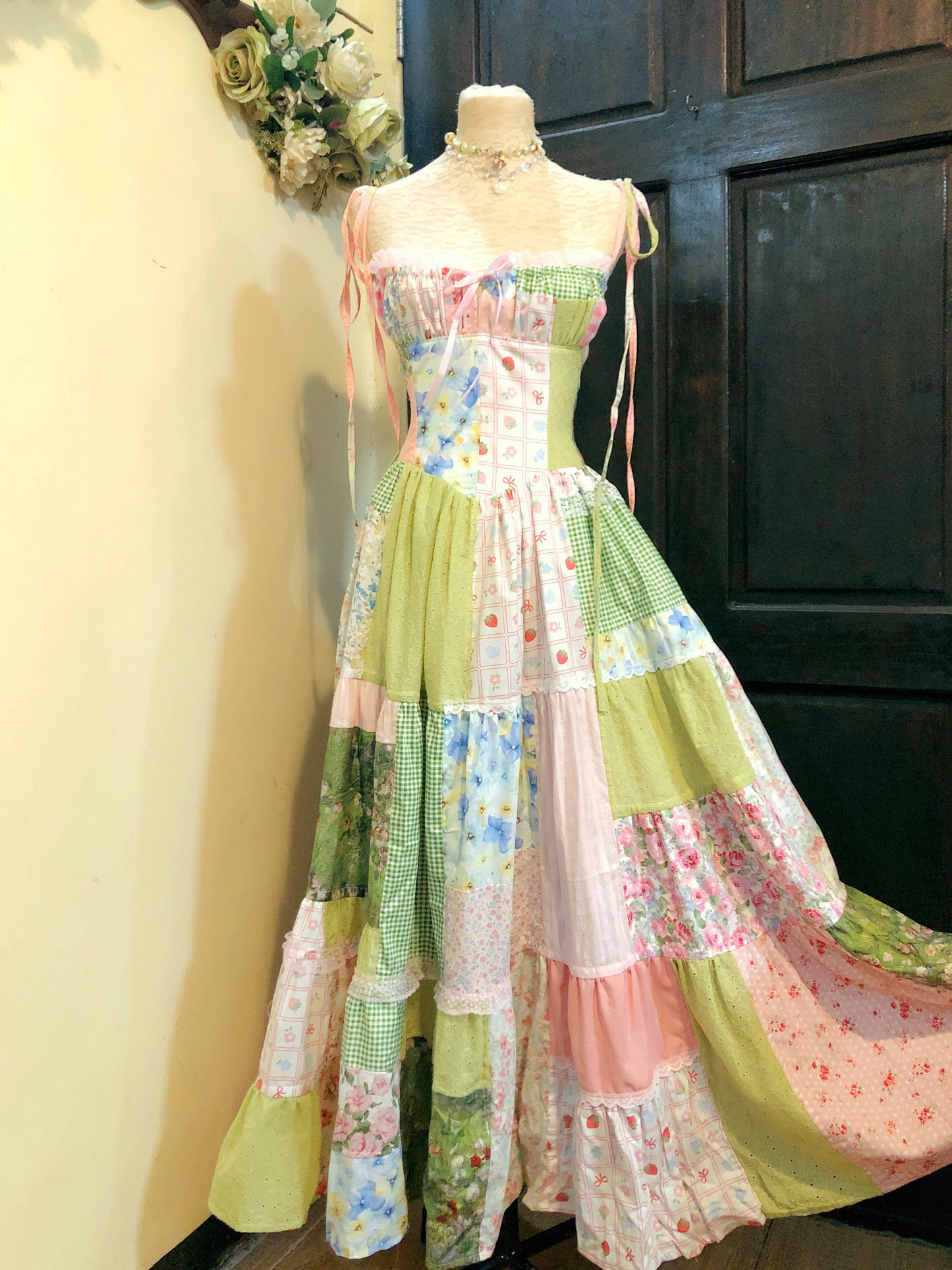 Garden of Flowers Patchwork Corset Handmade Dress