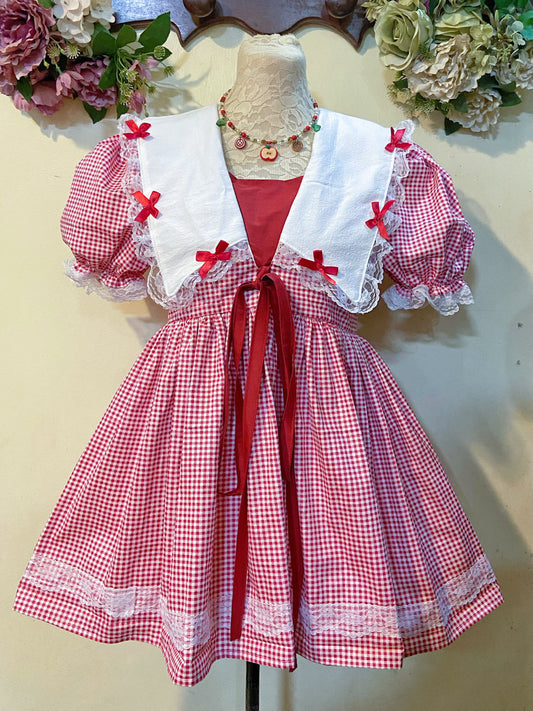 Red Ribbon Gingham Dress Handmade Dress