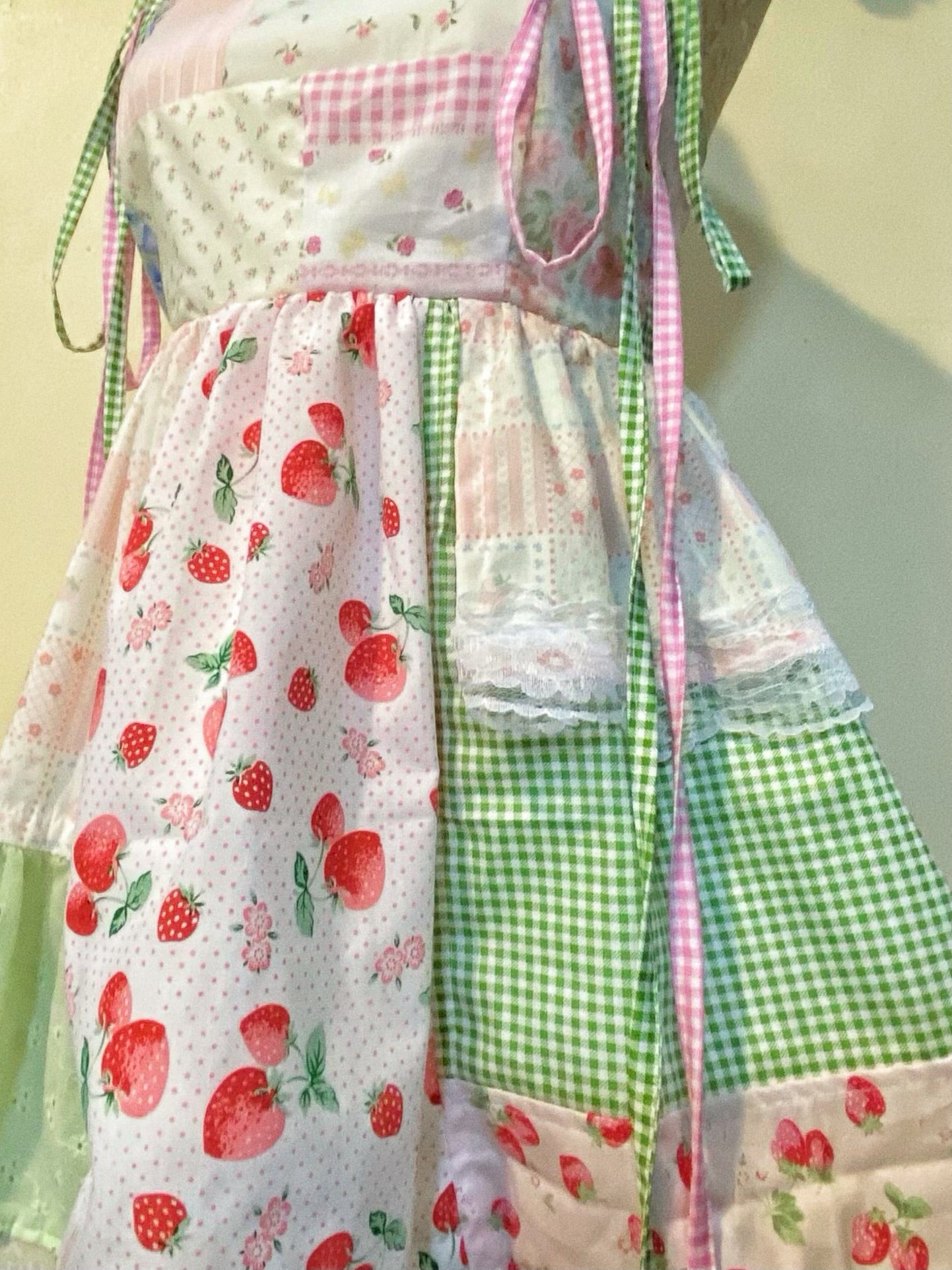 Strawberry Garden Gingham Patchwork Dress