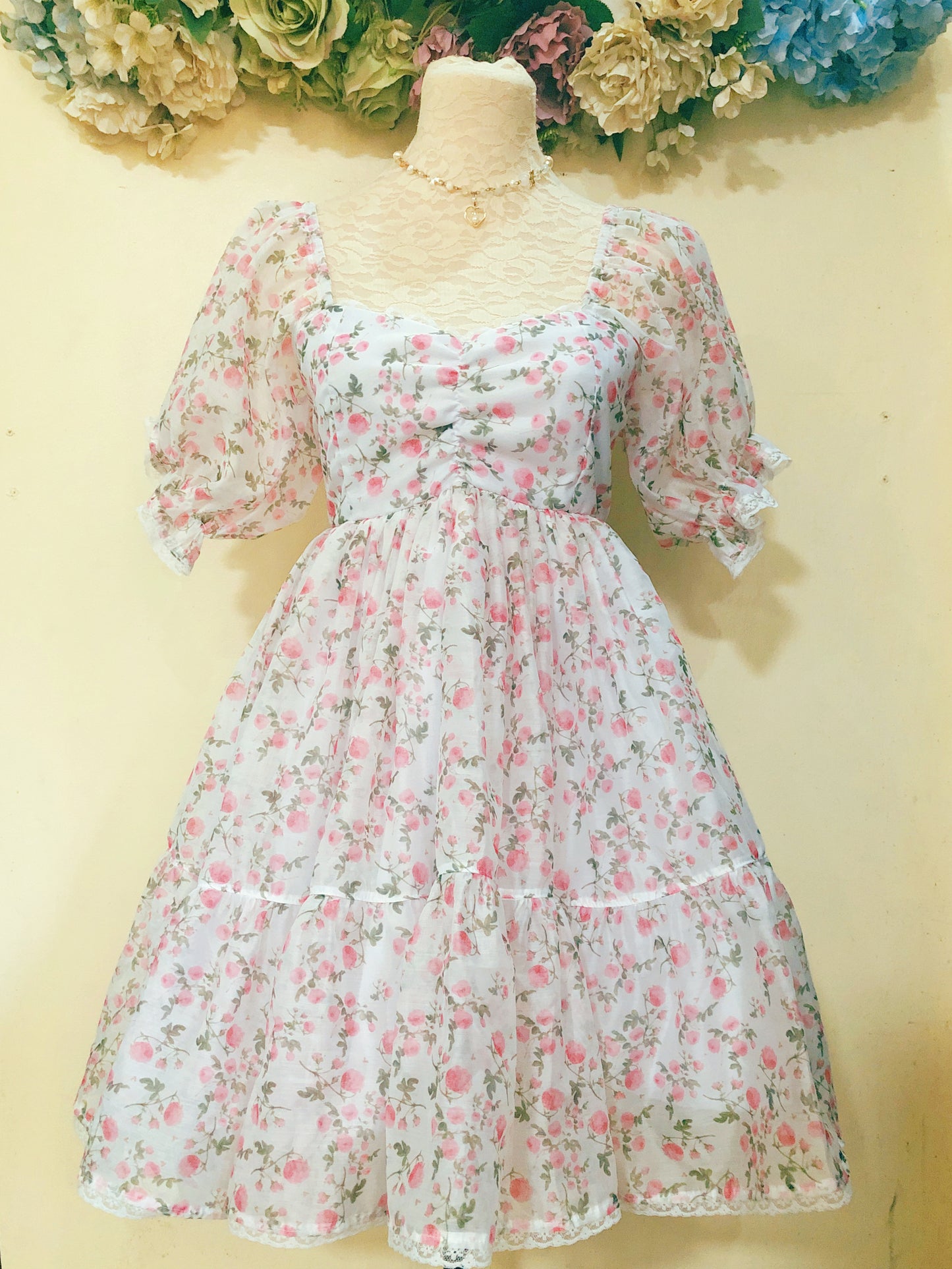 Pink Floral Organza Handmade Dress