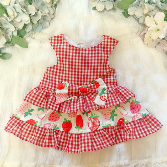 Gingham Strawberry Pet Handmade Dress