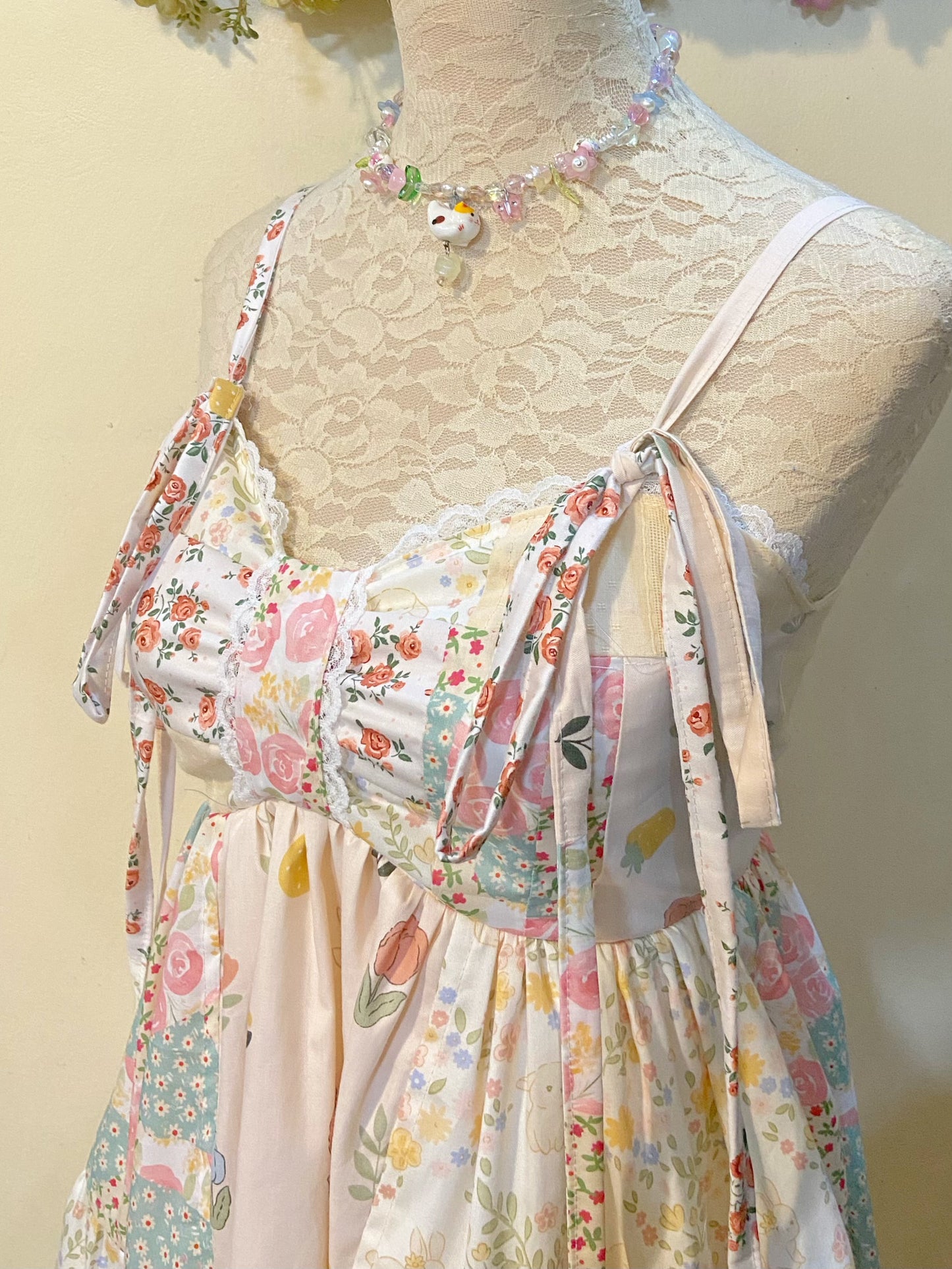 Dainty Cream Patchwork Handmade Dress