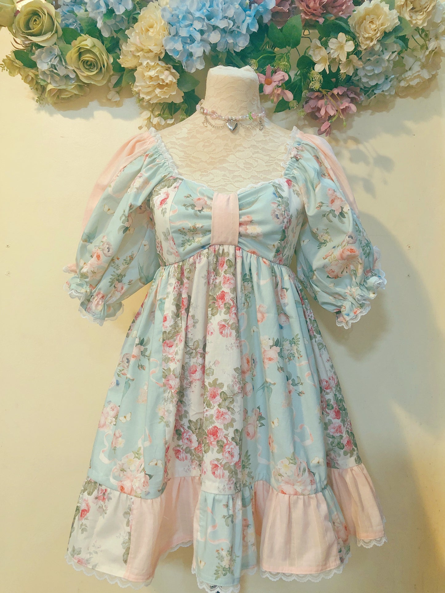 Dainty Floral Patchwork Handmade Dress