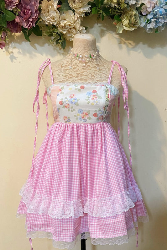 Cutie Pink Gingham Patchwork Dres