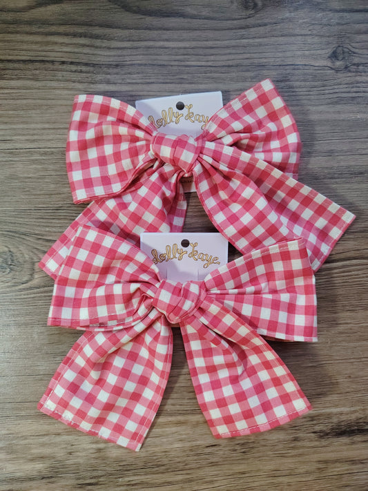 Bright Pink Gingham Handmade Ribbon