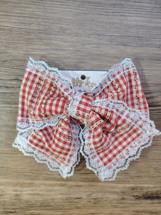 Red Gingham Lace Handmade Ribbon