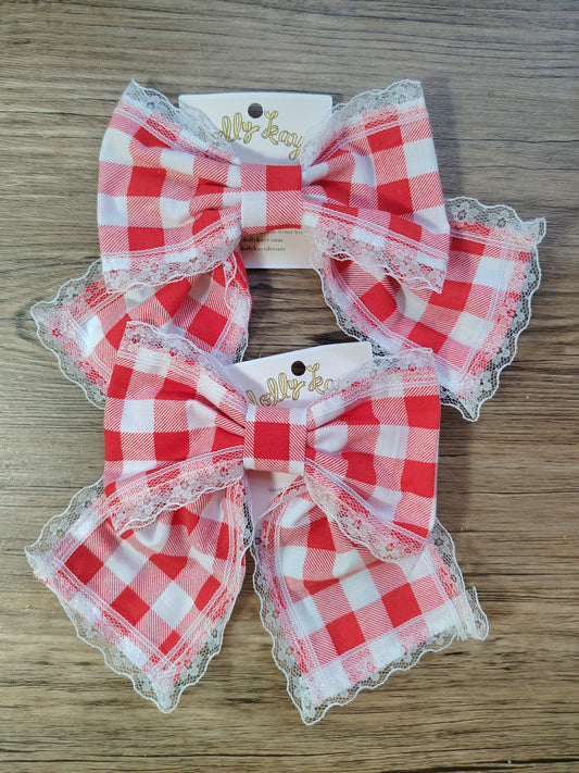 Big Red Gingham Lace Handmade Ribbon