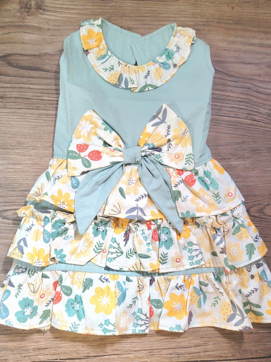 Yellow and Blue Pet Handmade Dress