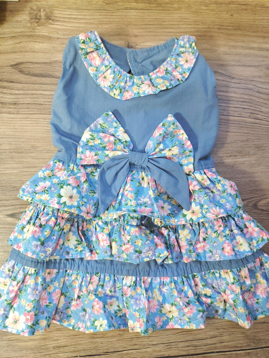 Blue Floral Pet Handmade Dress