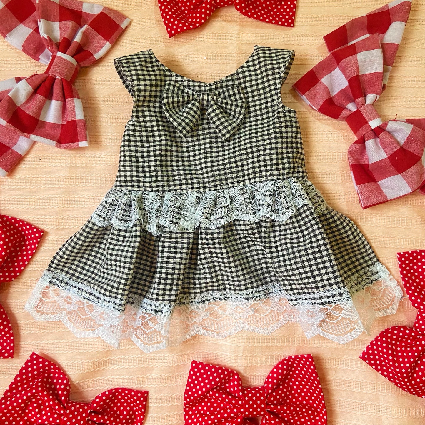 Lace Black Gingham Pet Handmade Dress