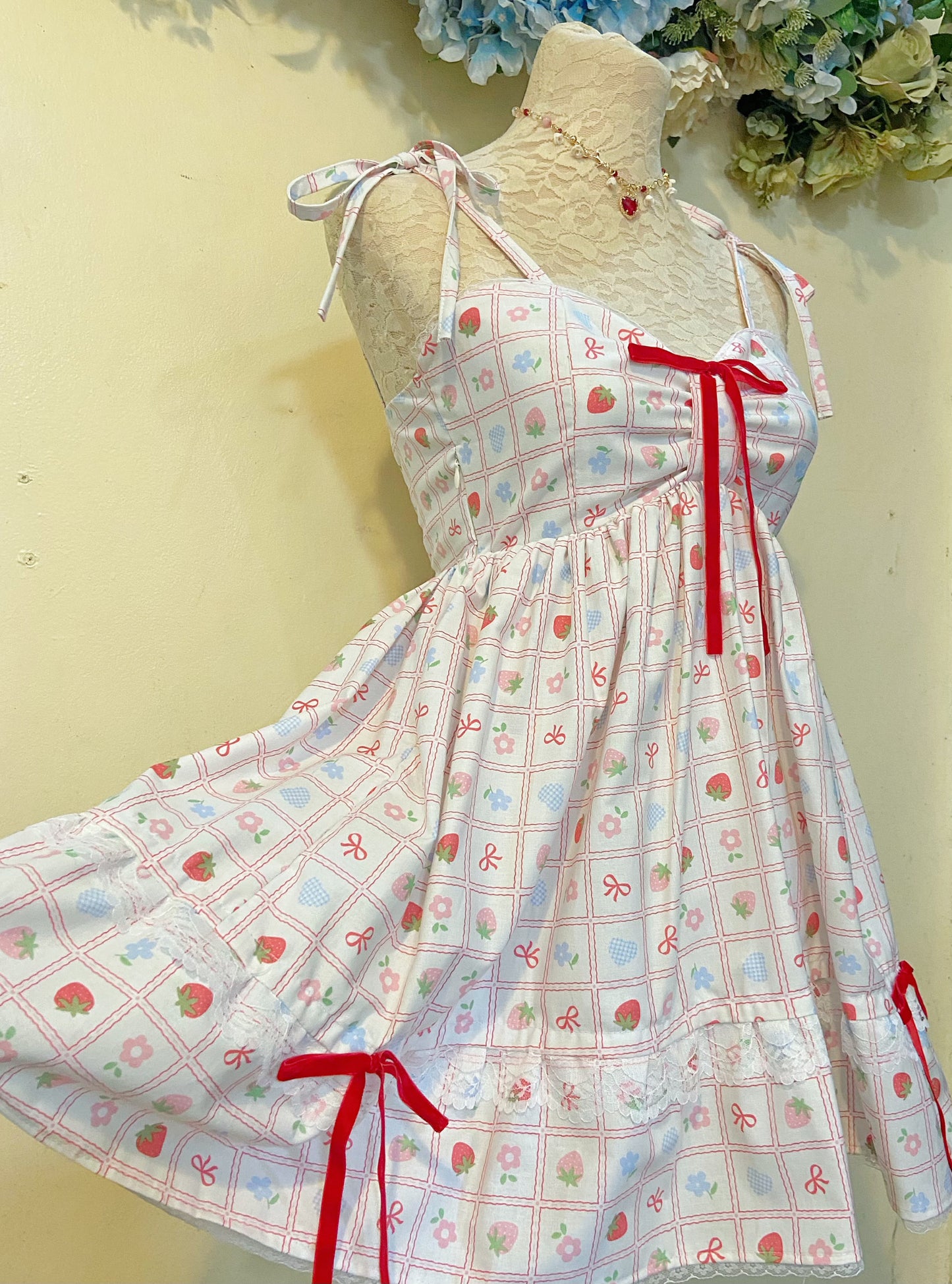 Cute Strawberry Blooms Handmade Dress