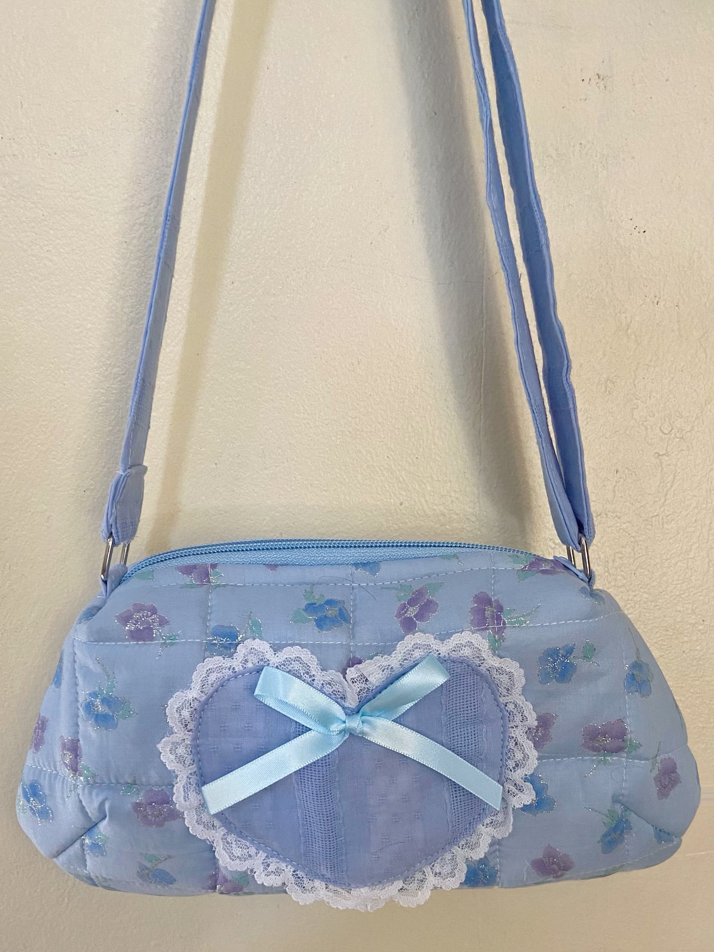 Blue Flowers Heart Dolly Bag