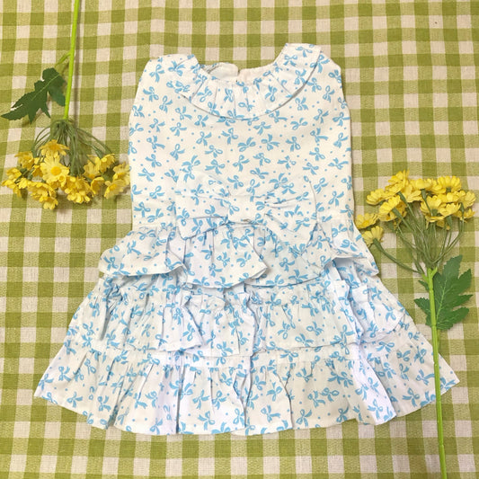 Cute Blue Ribbons Pet Handmade Dress