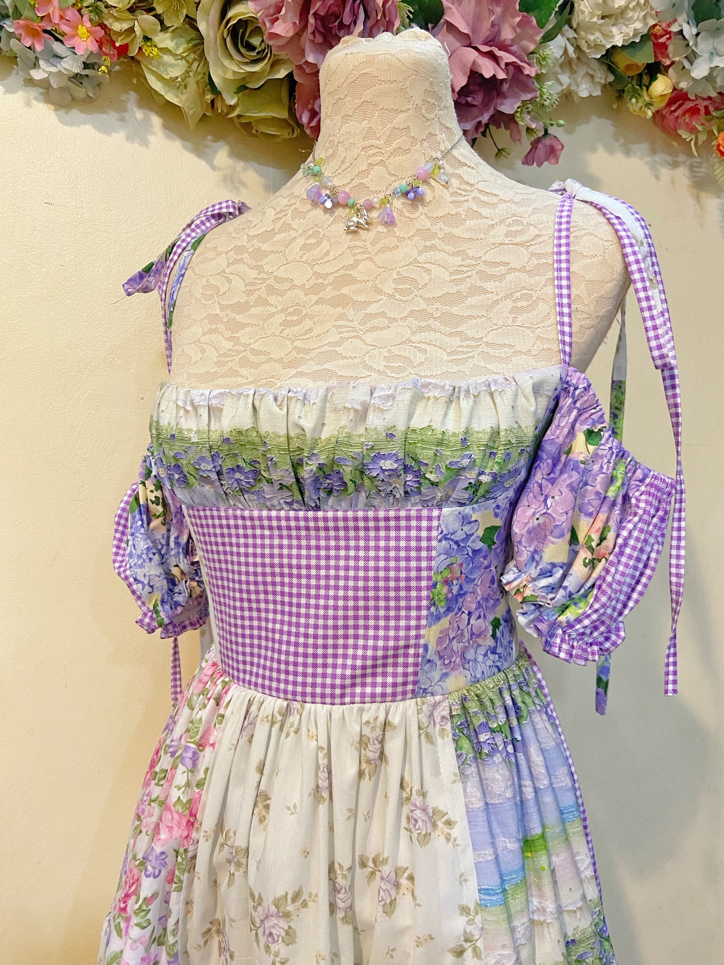 Purple Fields Milkmaid Patchwork Handmade Dress