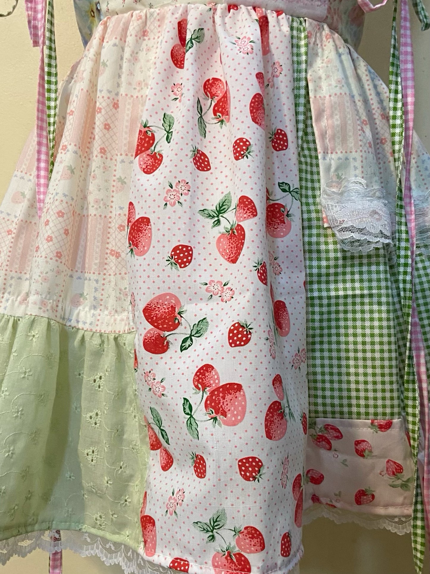 Strawberry Garden Gingham Patchwork Dress