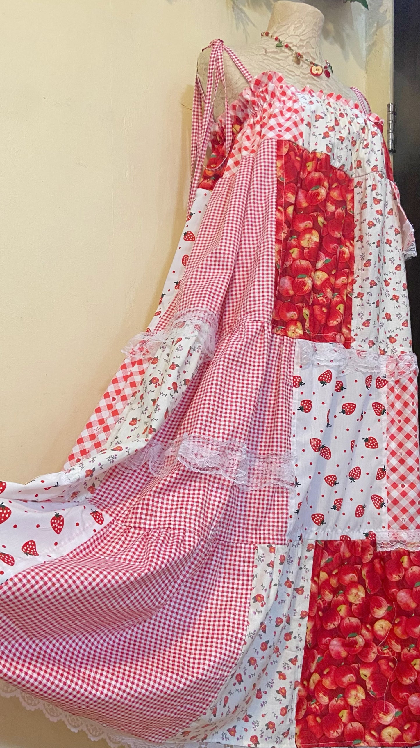 Apple Strawberry Jam Duster Patchwork Dress
