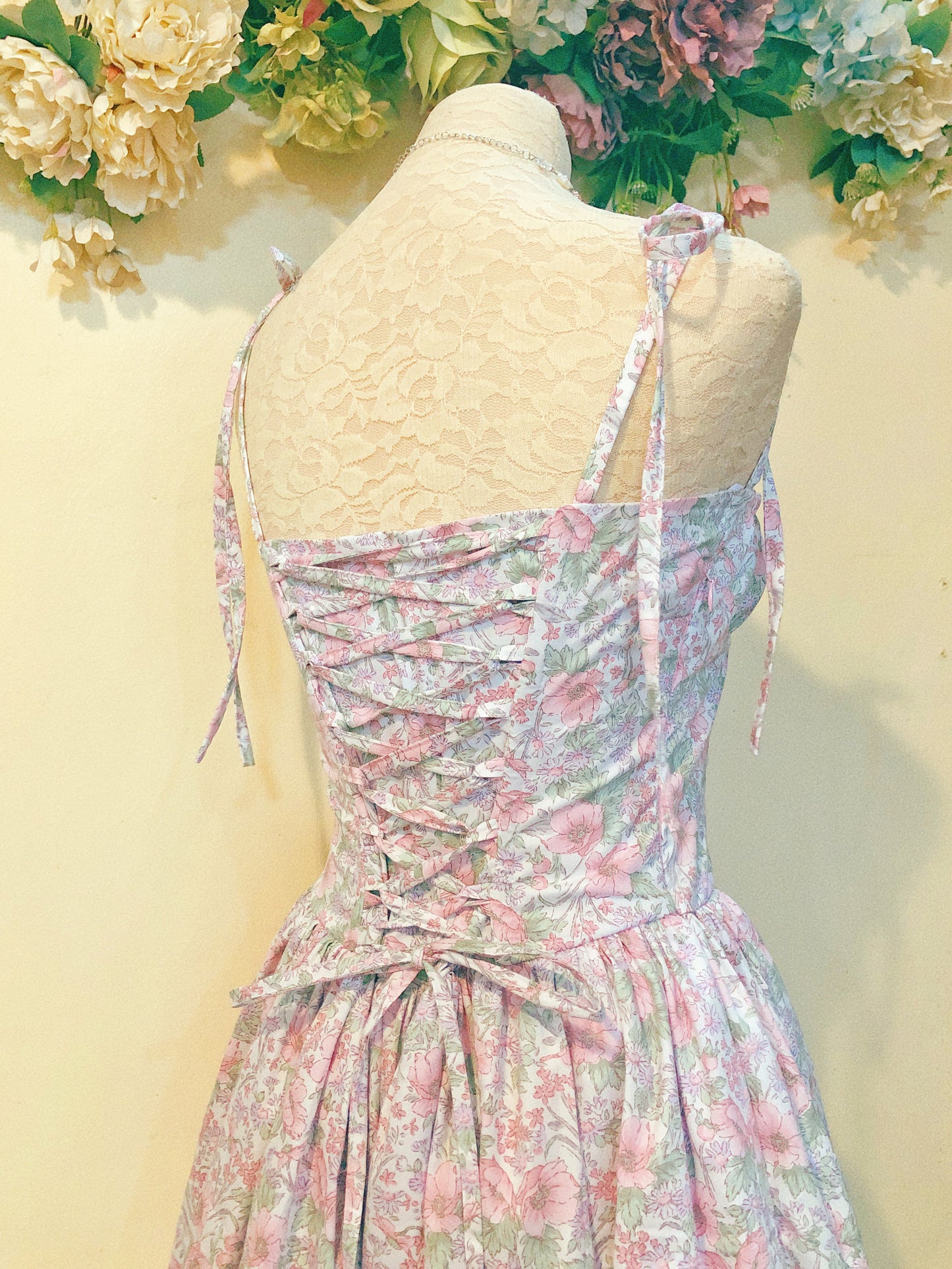 Pink Flower in the Garden Corset Handmade Dress