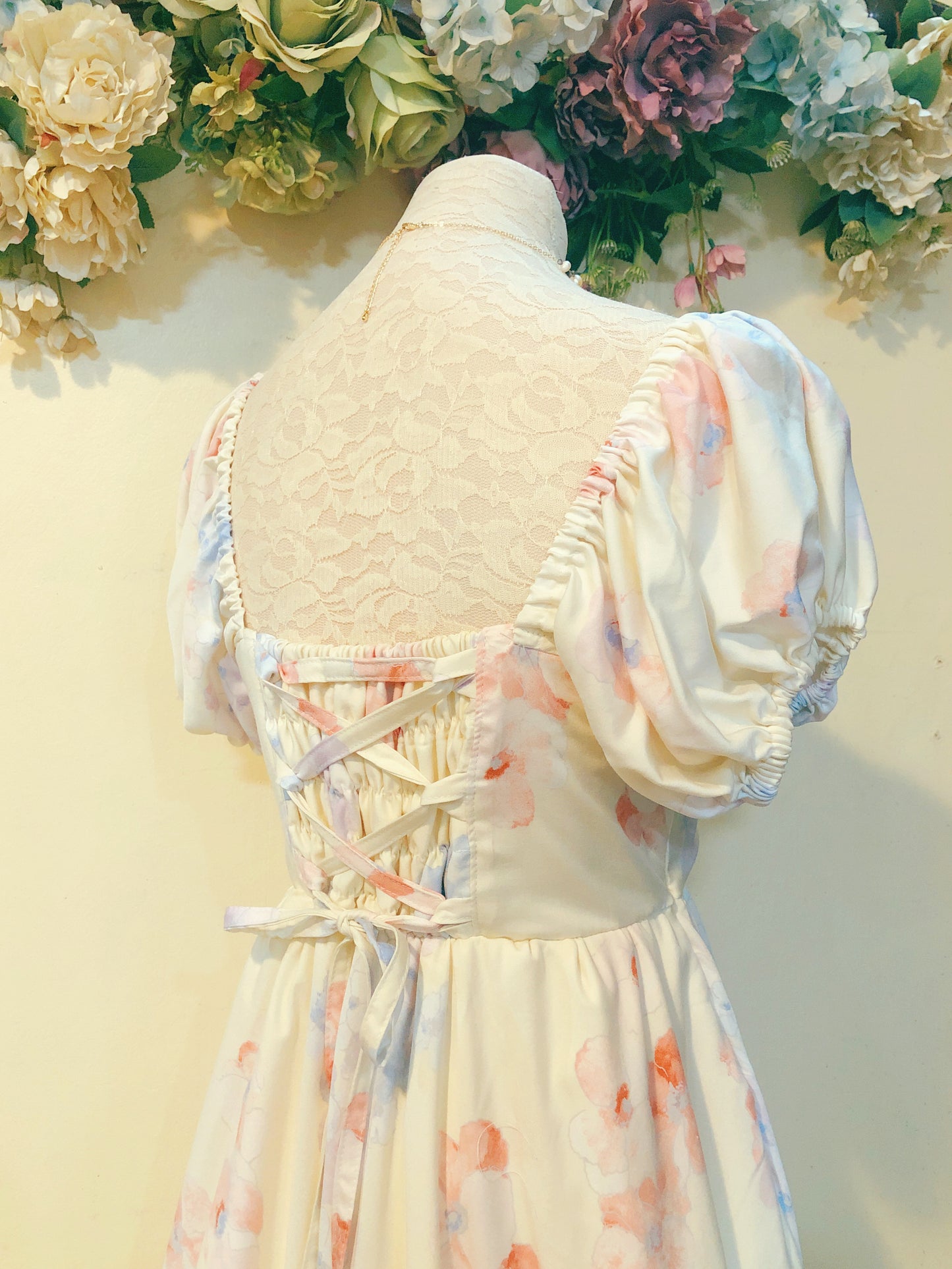 Hydrangea Cream Long Handmade Dress