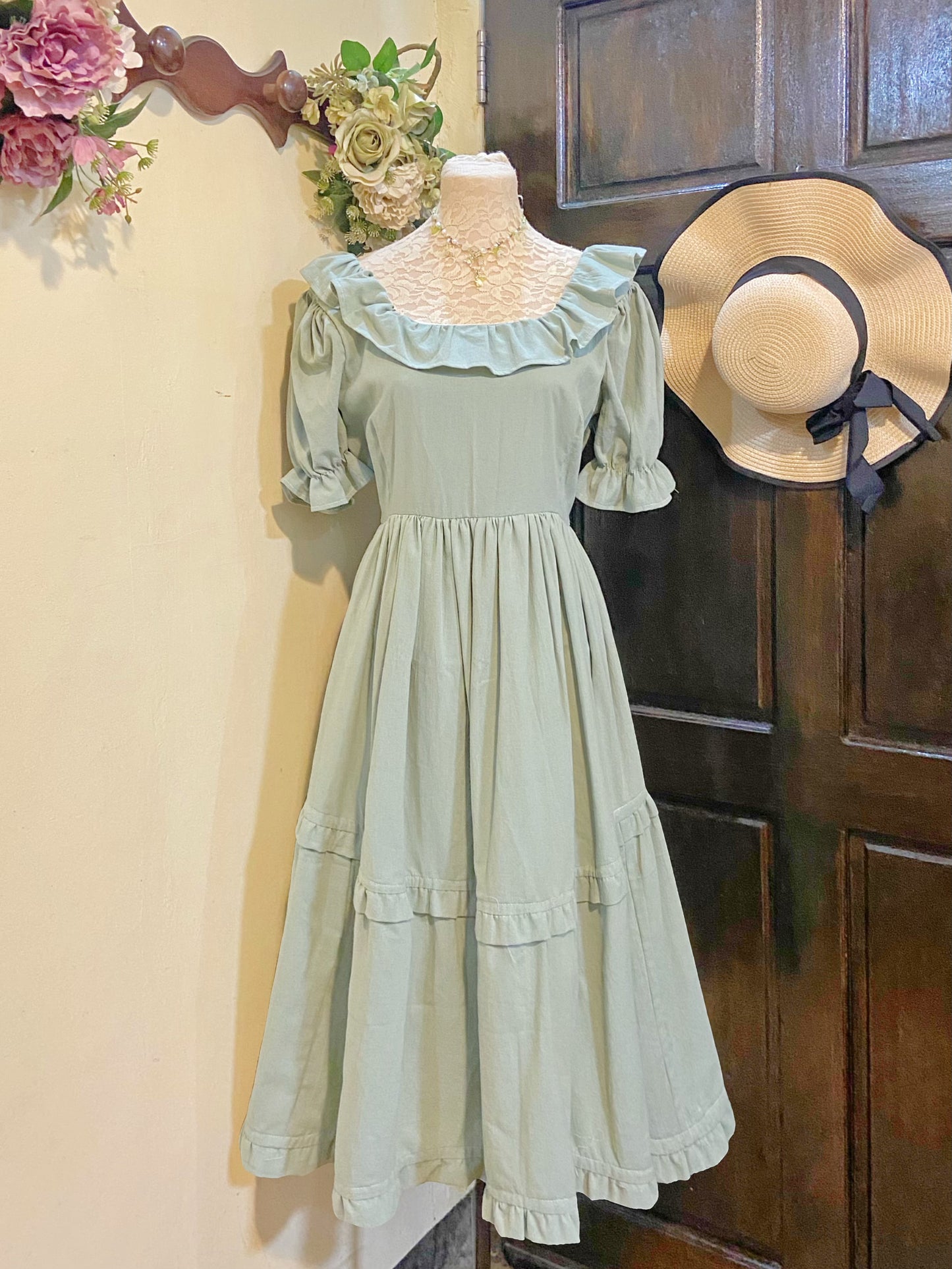Lovely Green Linen Dress Handmade Dress