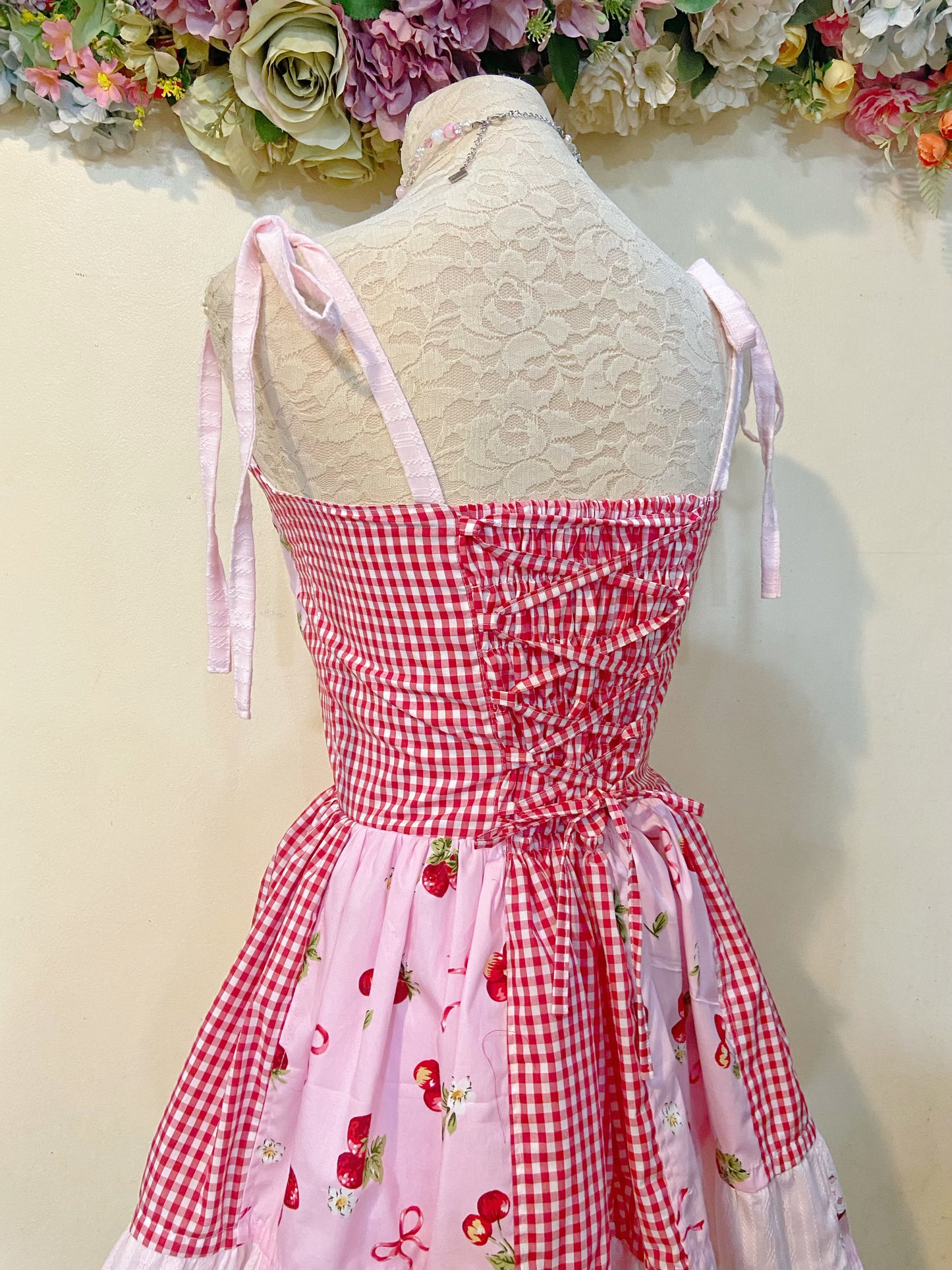 Strawberry Picnic Patchwork Handmade Dress