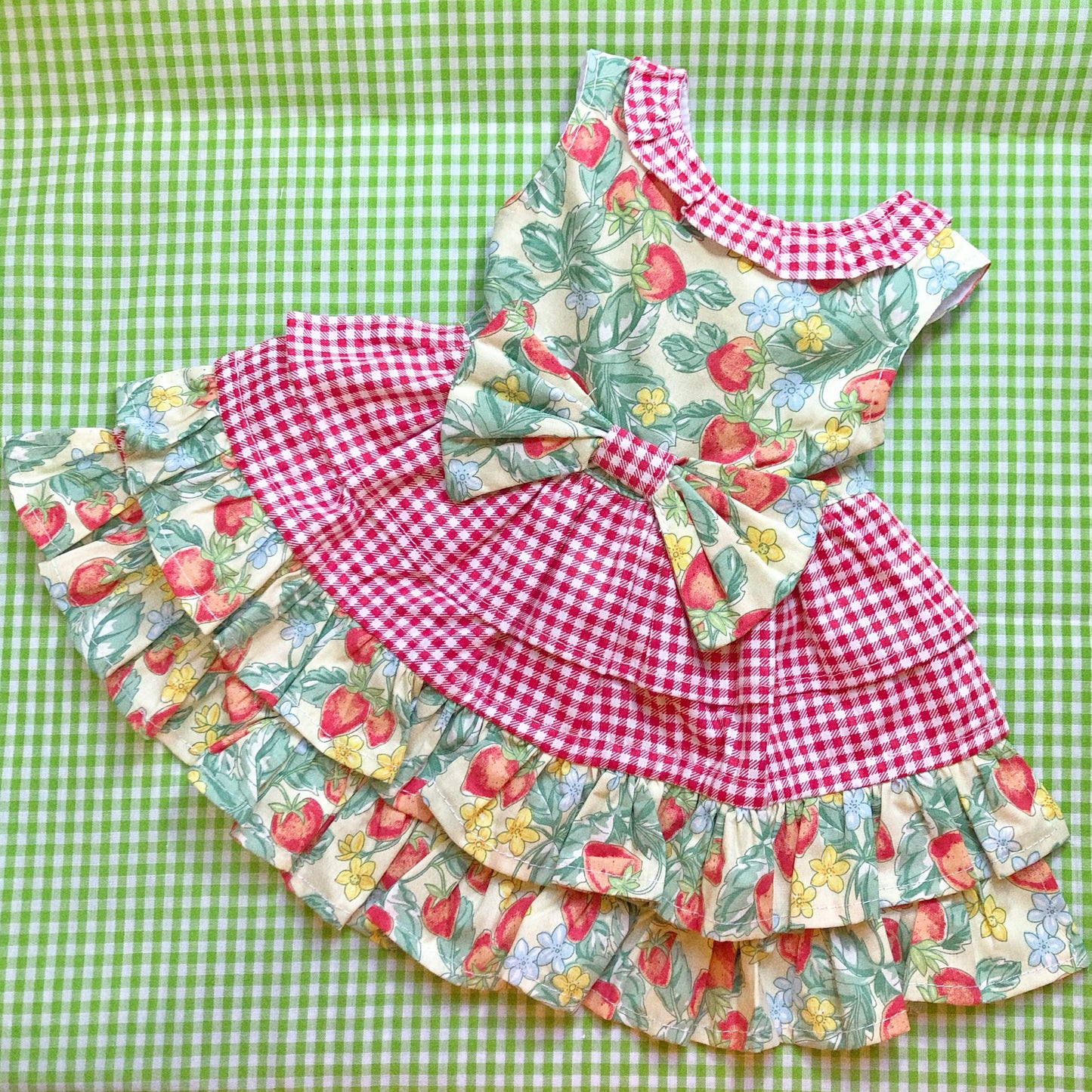 Strawberry Gingham Pet Handmade Dress