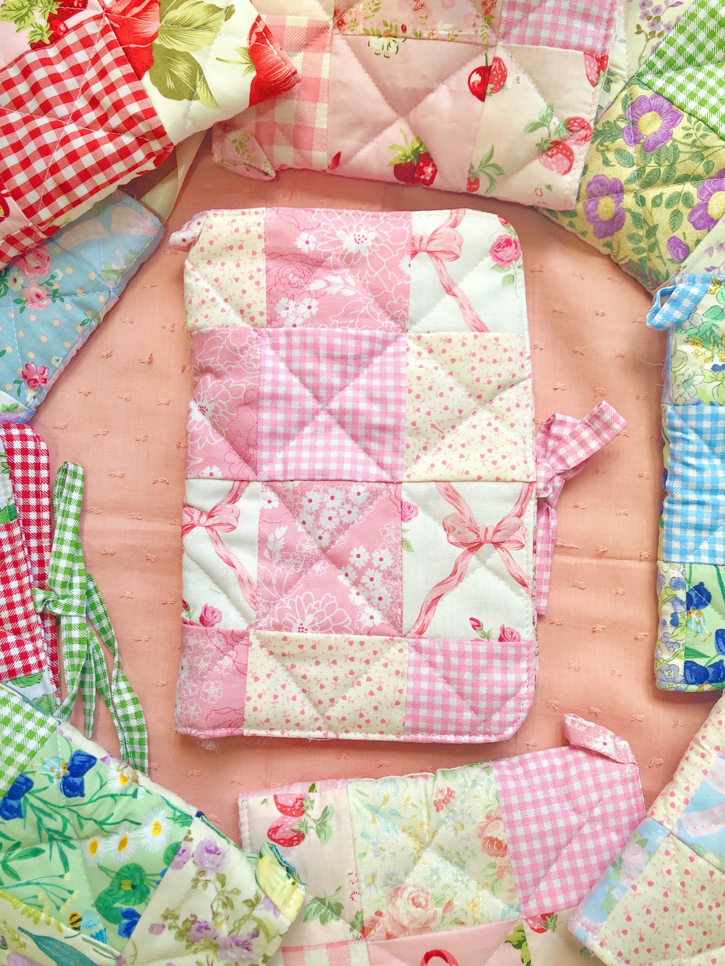 A5 Pink Ribbon Quilted Patchwork Journal / Notebook Cover