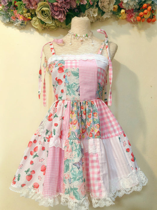 Pink Floral Patchwork Handmade Dress