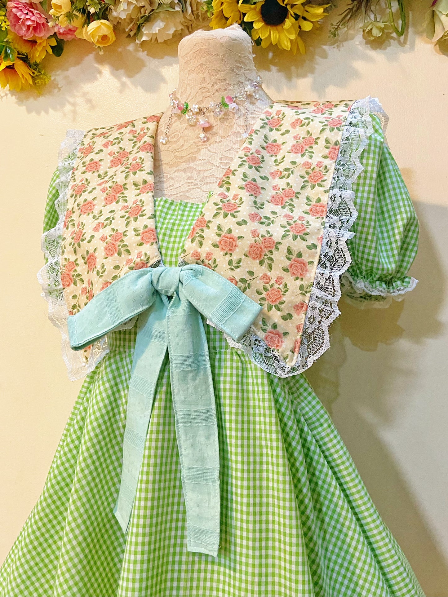 Rose Garden Gingham Handmade Dress