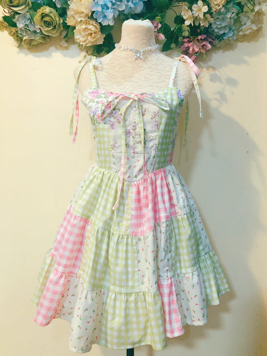 Picnic At the Fields Corset Patchwork Handmade Dress