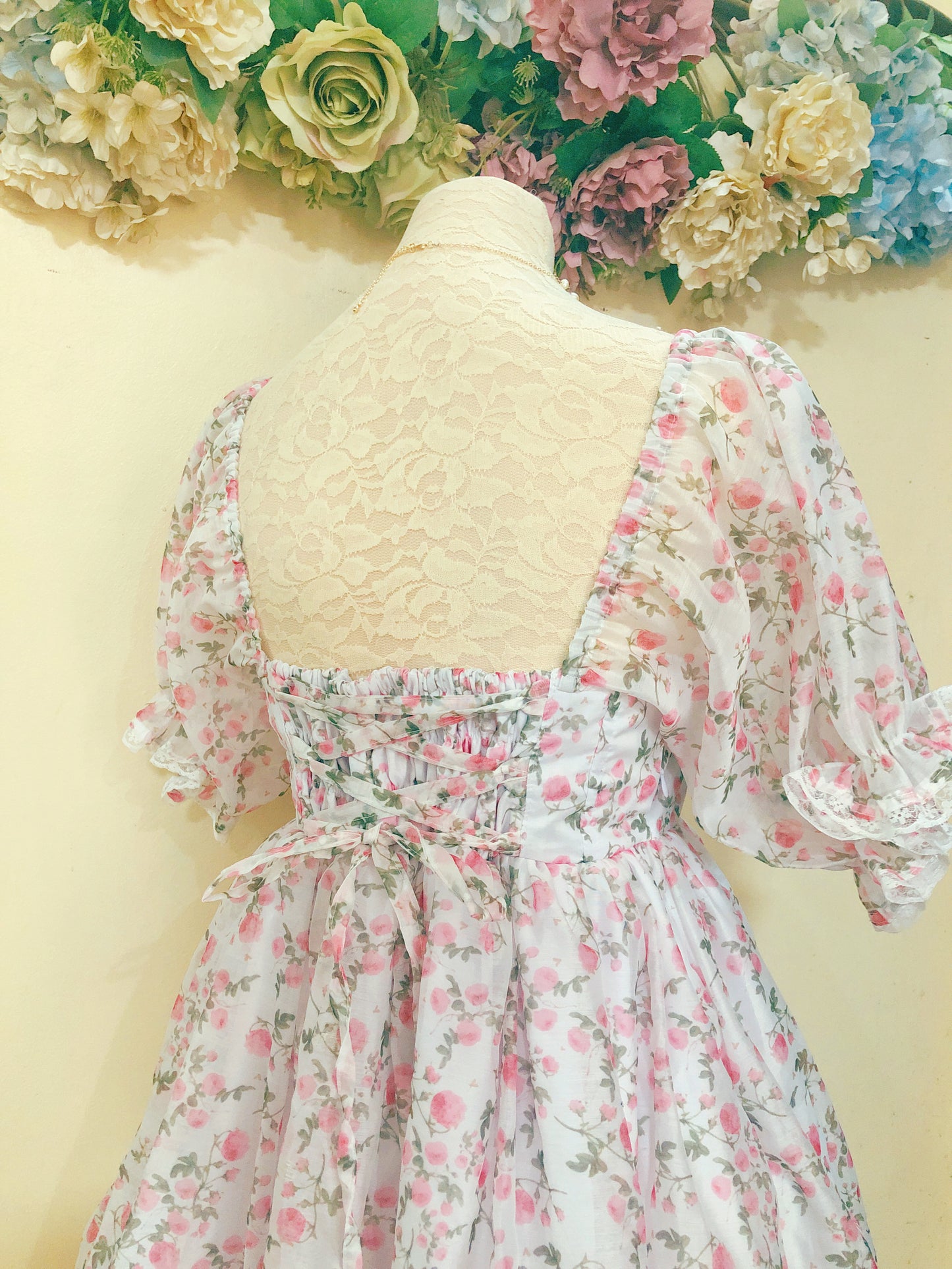 Pink Floral Organza Handmade Dress