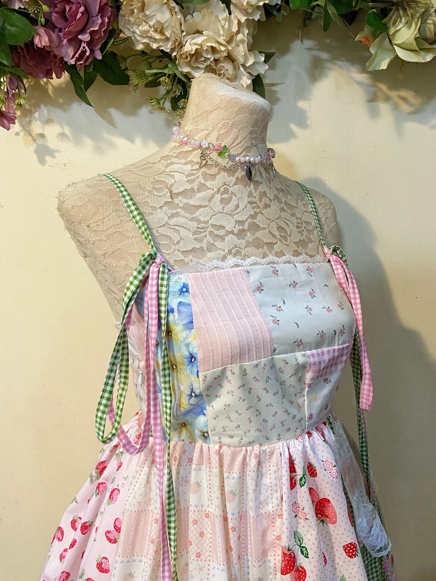 Strawberry Garden Gingham Patchwork Dress