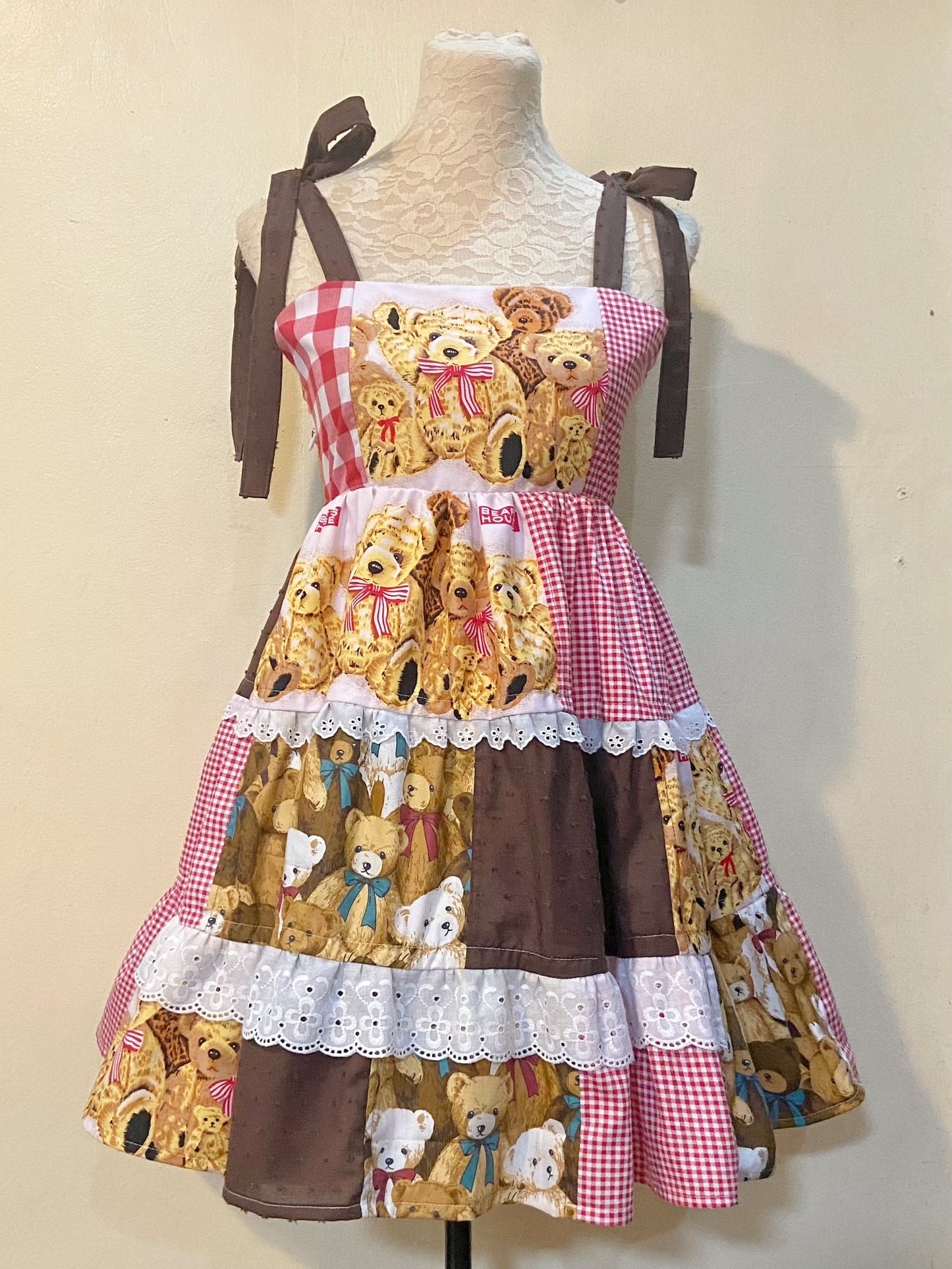 Bear Patchwork Handmade Dress