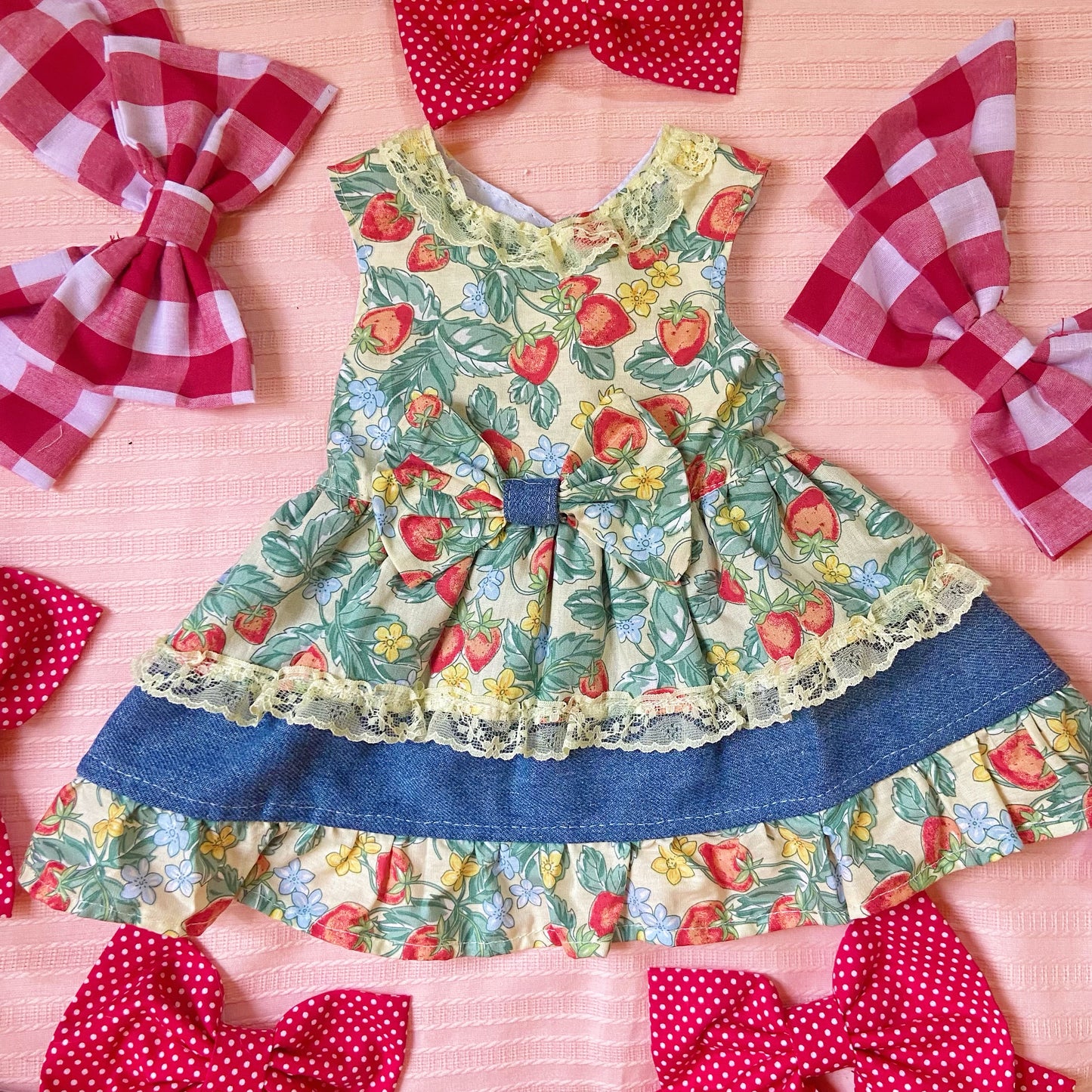 Strawberry Denim Pet Handmade Dress